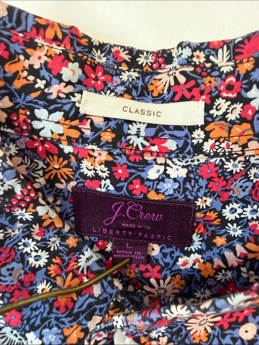 J. Crew Navy Floral Short-Sleeve Button-Down Light Weight Shirt Pink Orange - Picture 2 of 6